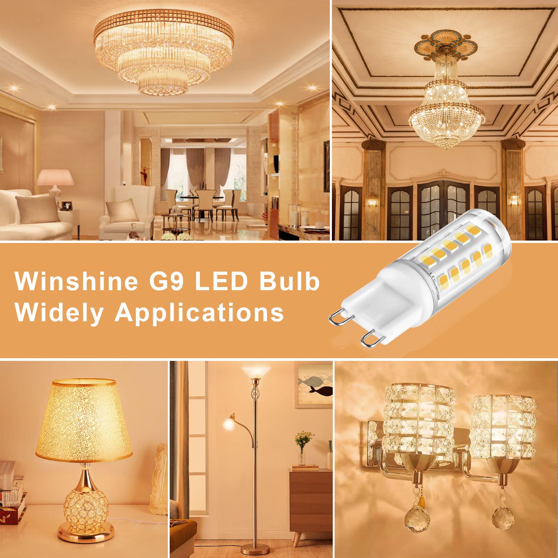 Compact G9 bi-pin design fits crystal chandeliers and pendant fixtures.