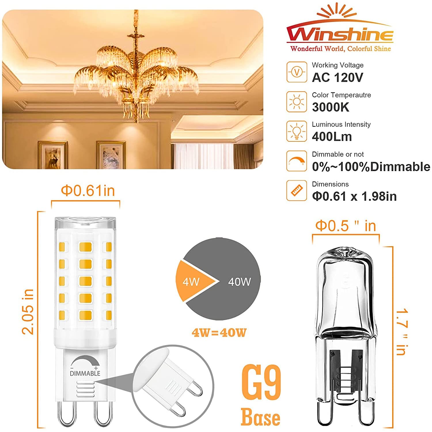 Winshine G9 LED bulbs warm white 3000K, cozy dining ambiance.