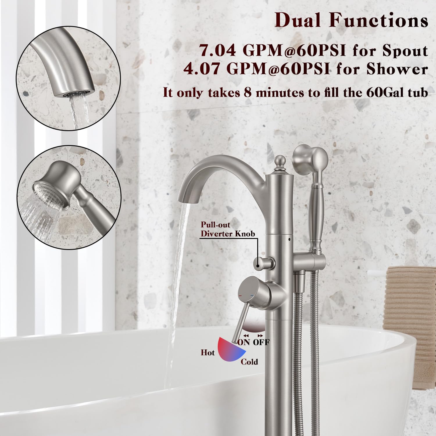 Wintap WT-9002BN high-flow 7GPM performance during tub filling