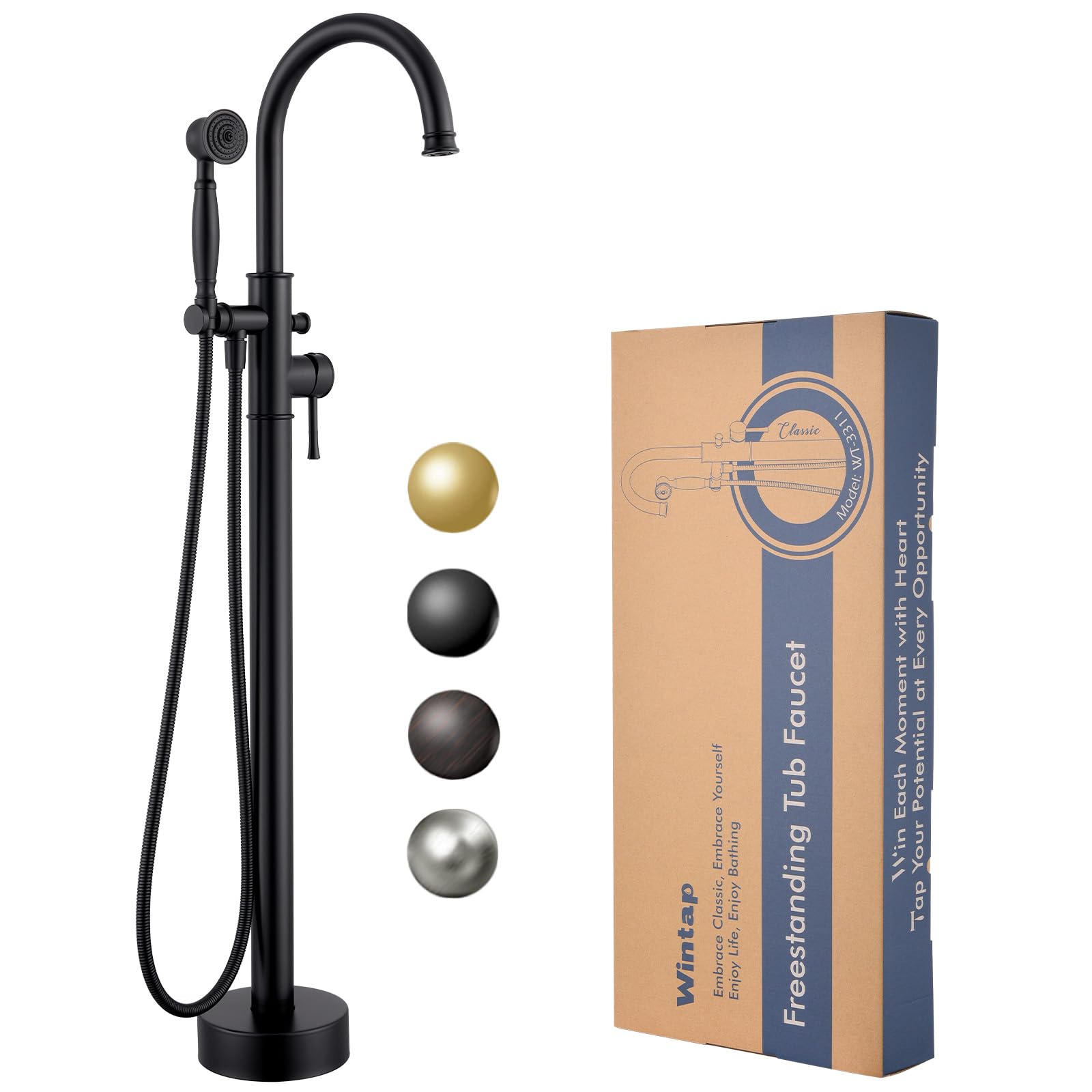 Wintap classic freestanding tub faucet with matte black finish for a bold bathroom statement.