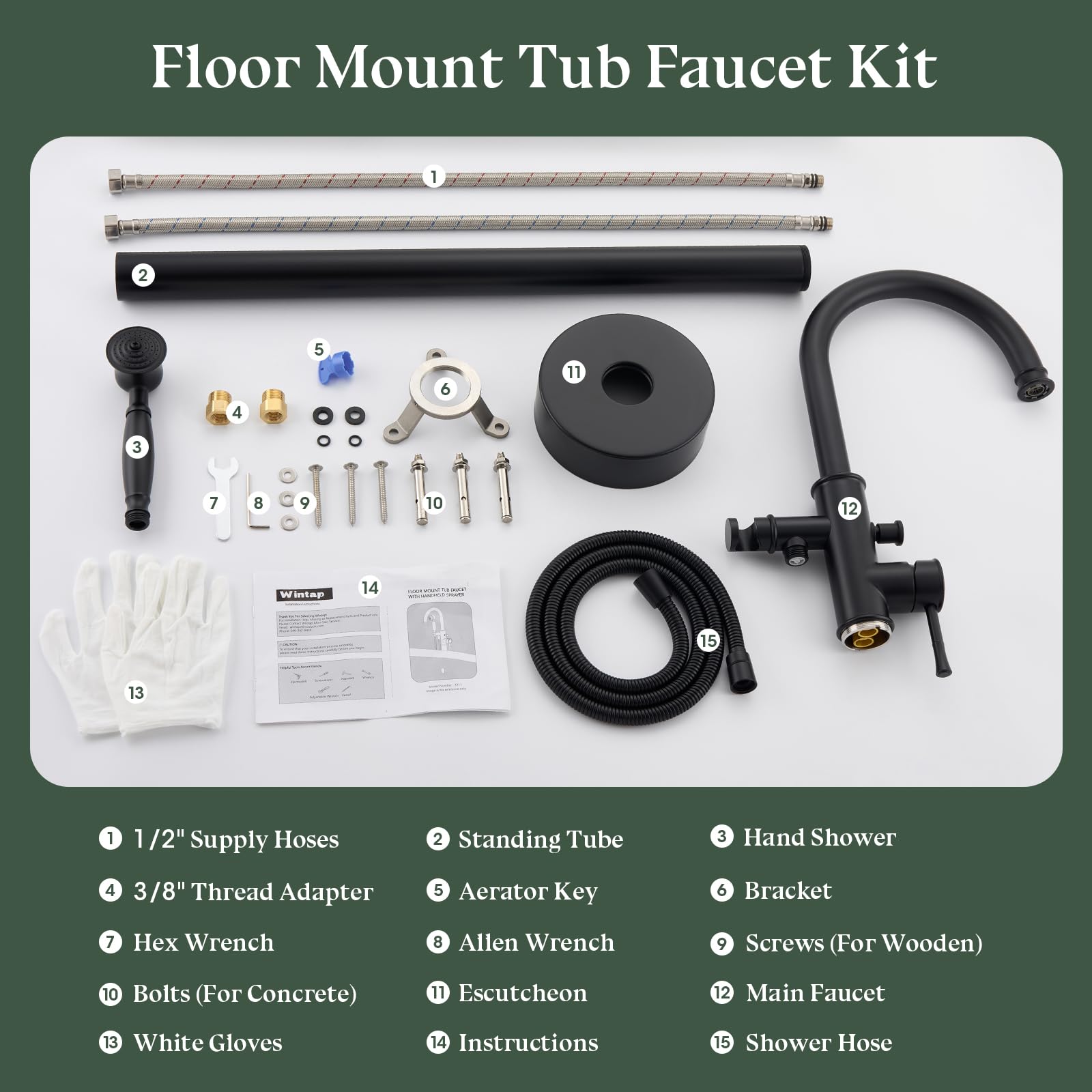 Wintap universal compatibility with 1/2 inch supply lines and 3/8 inch adapters.