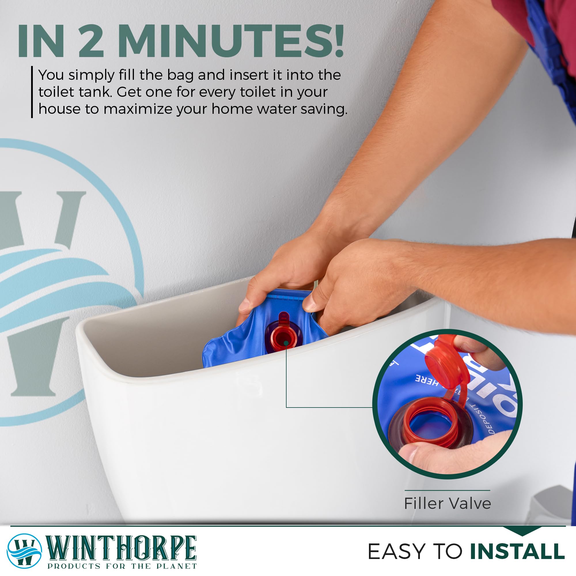 W WINTHORPE Brick-and-bottle alternative demonstrates a simple in-tank add-in for water savings.