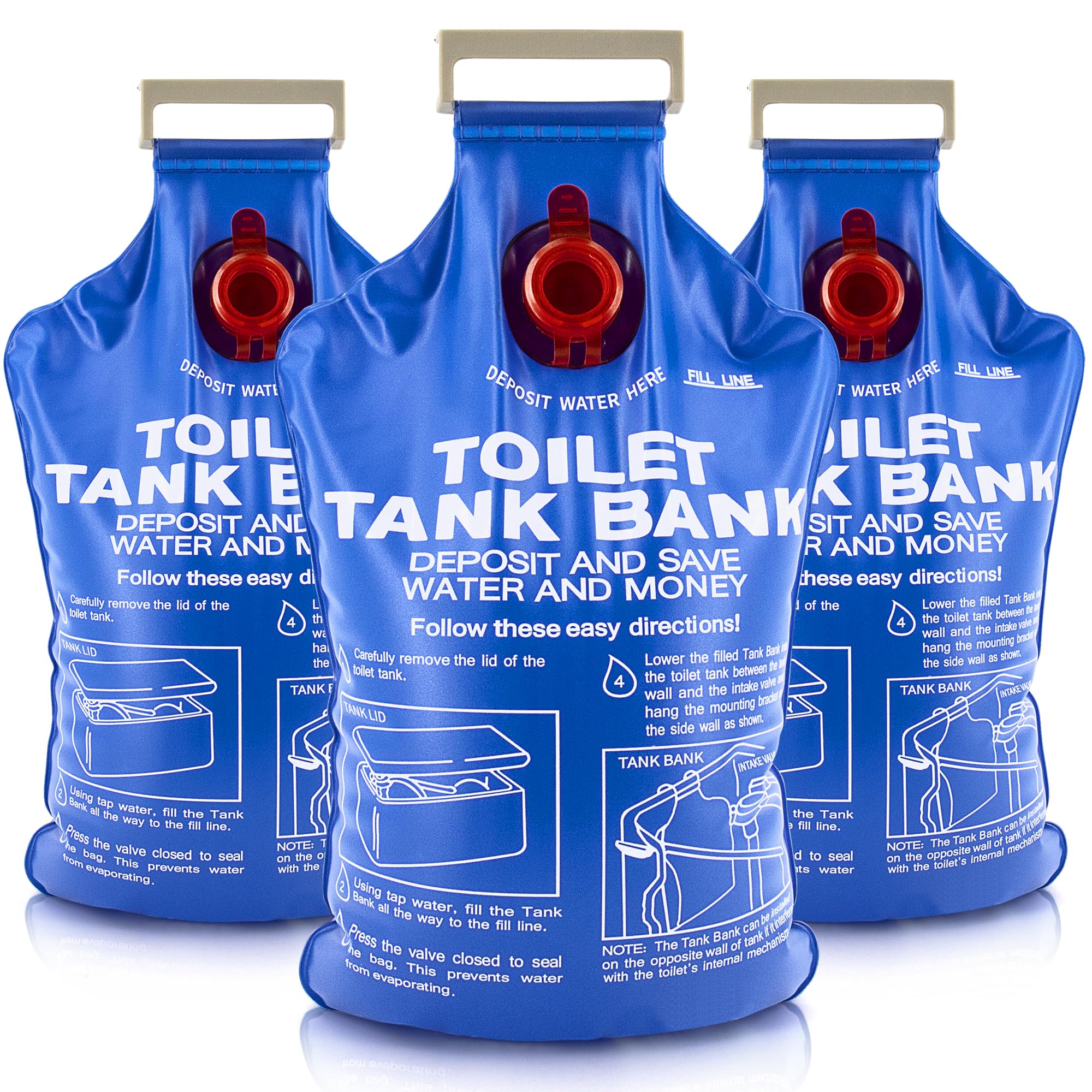 W WINTHORPE Toilet Tank Bank Insert three-pack demonstrates a simple water-saving solution for older toilets.