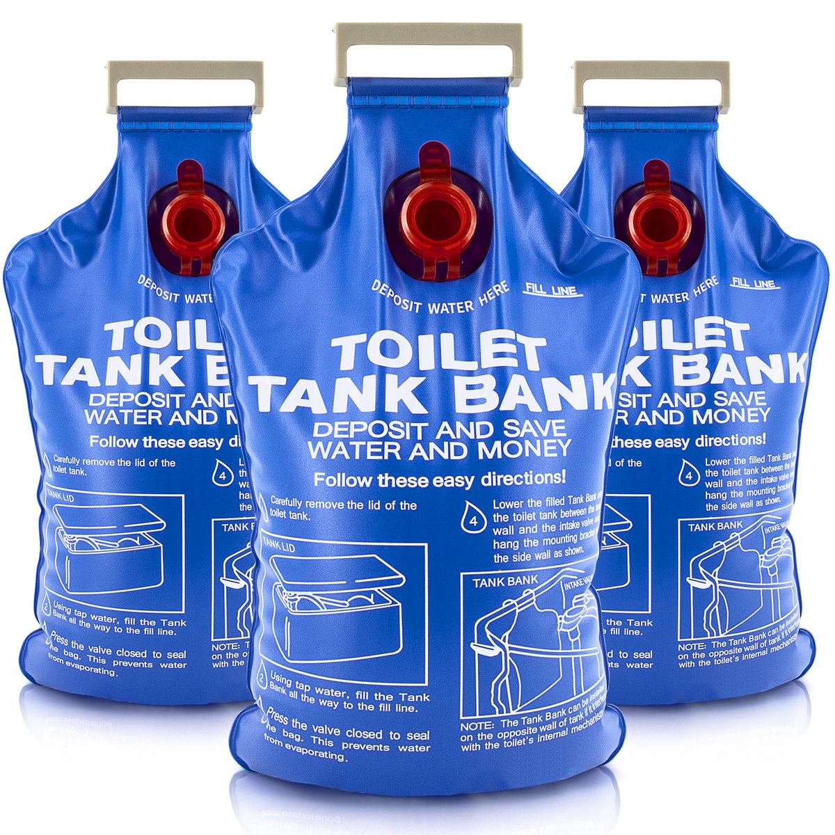 W WINTHORPE Toilet Tank Bank Insert three-pack demonstrates a simple water-saving solution for older toilets.