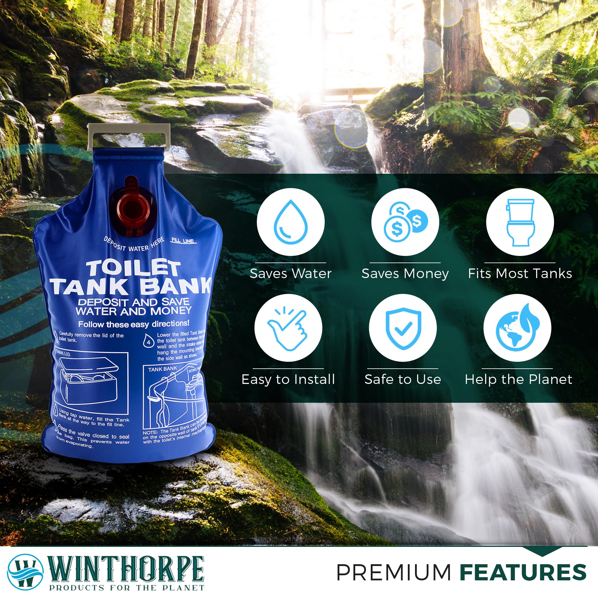W WINTHORPE Toilet Tank Bank Insert save-water-per-flush helps lower water use.