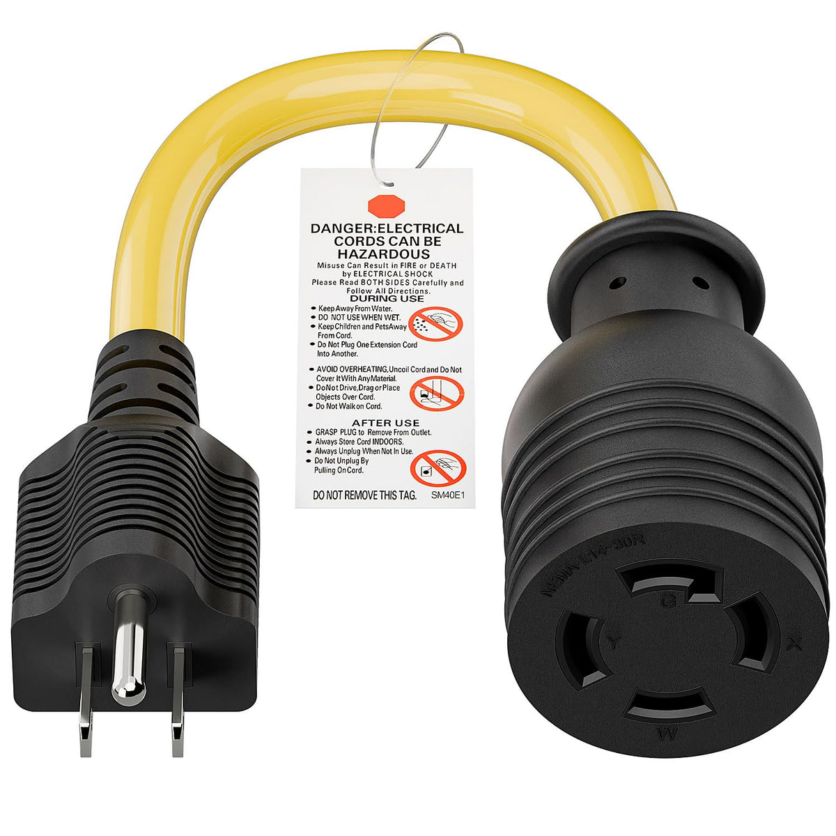WINXUS NEMA 5-15P to L14-30R adapter shown with 11-inch cord