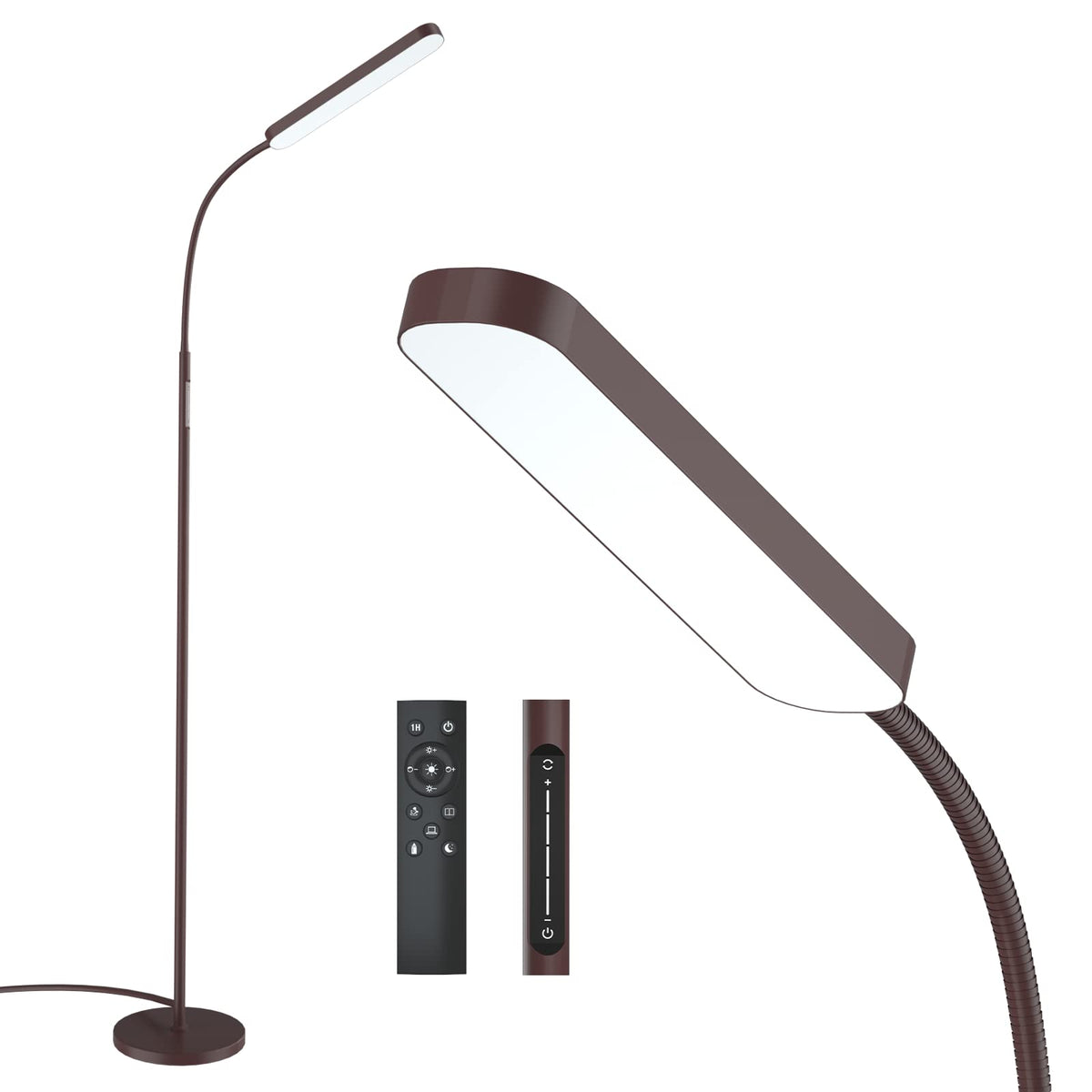 Wio-Mio LED floor lamp with remote control for effortless brightness and scene presets.
