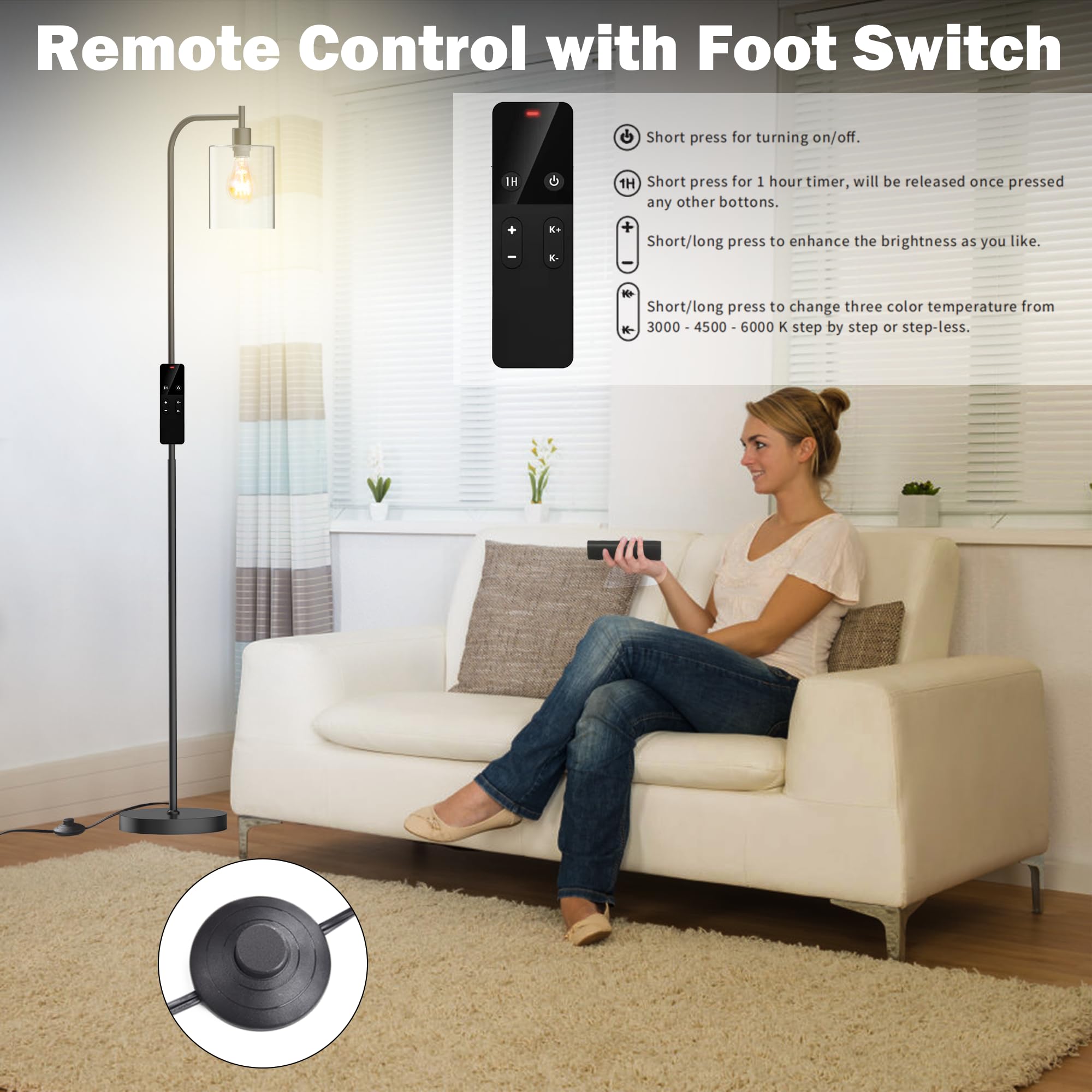 Wio-Mio floor lamp with dimmable LEDs for movie nights and reading