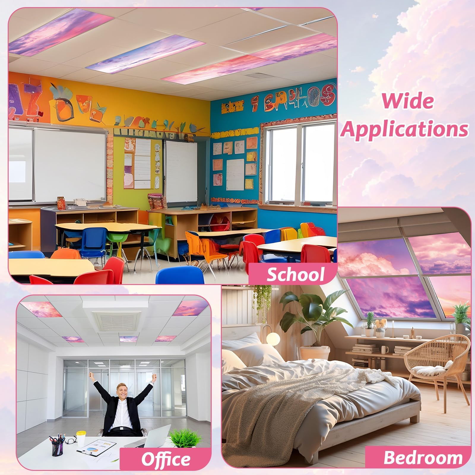 Offices and hospitals benefit from calmer, uniform lighting with these covers.