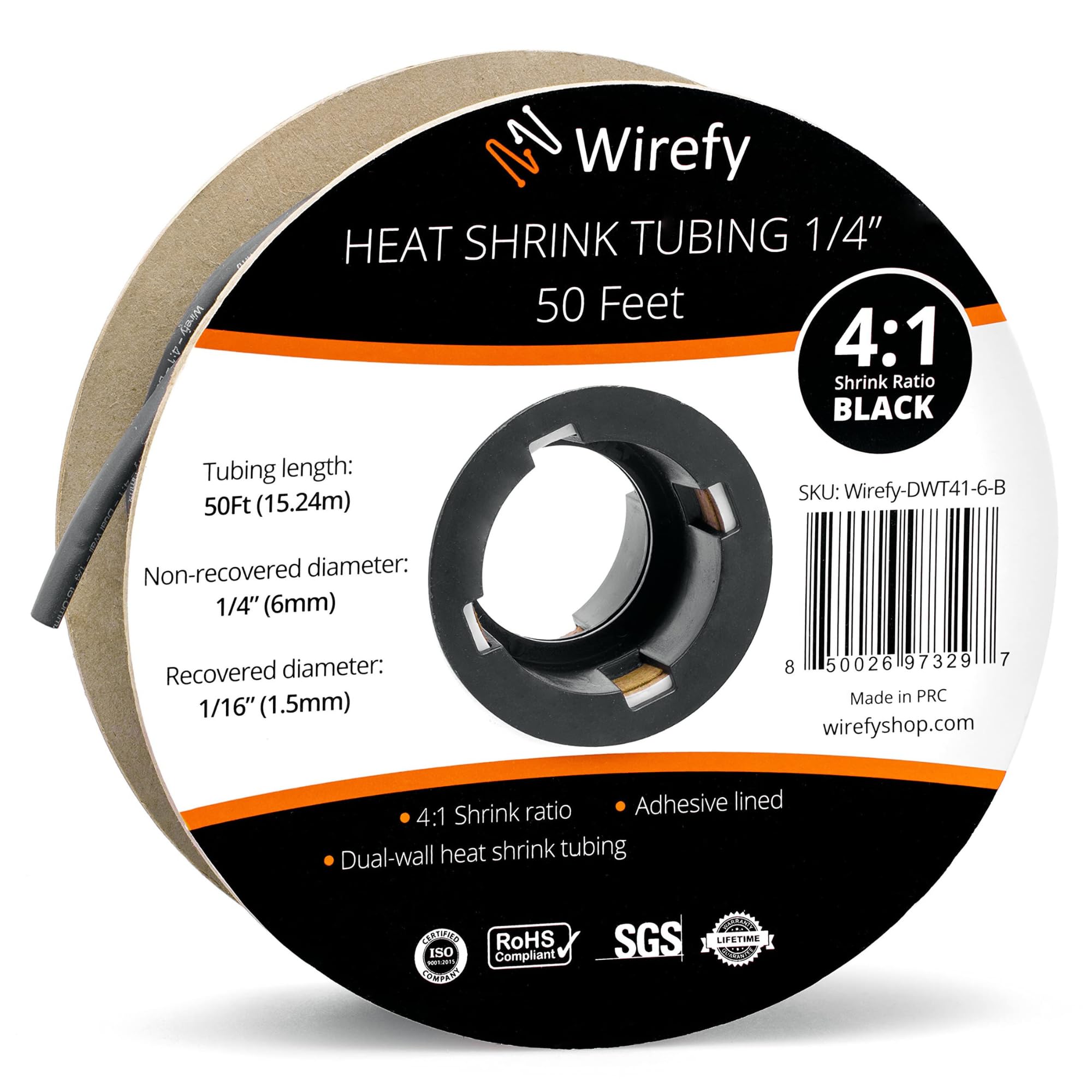 Wirefy 4-1 shrink tubing with adhesive lining for a tight seal.