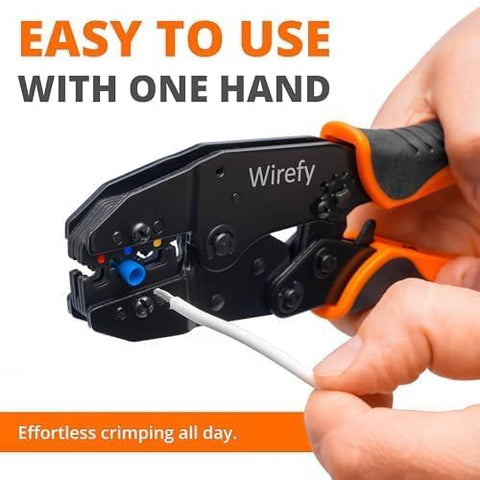 Wirefy crimping tool provides a secure grip in dusty or wet environments.