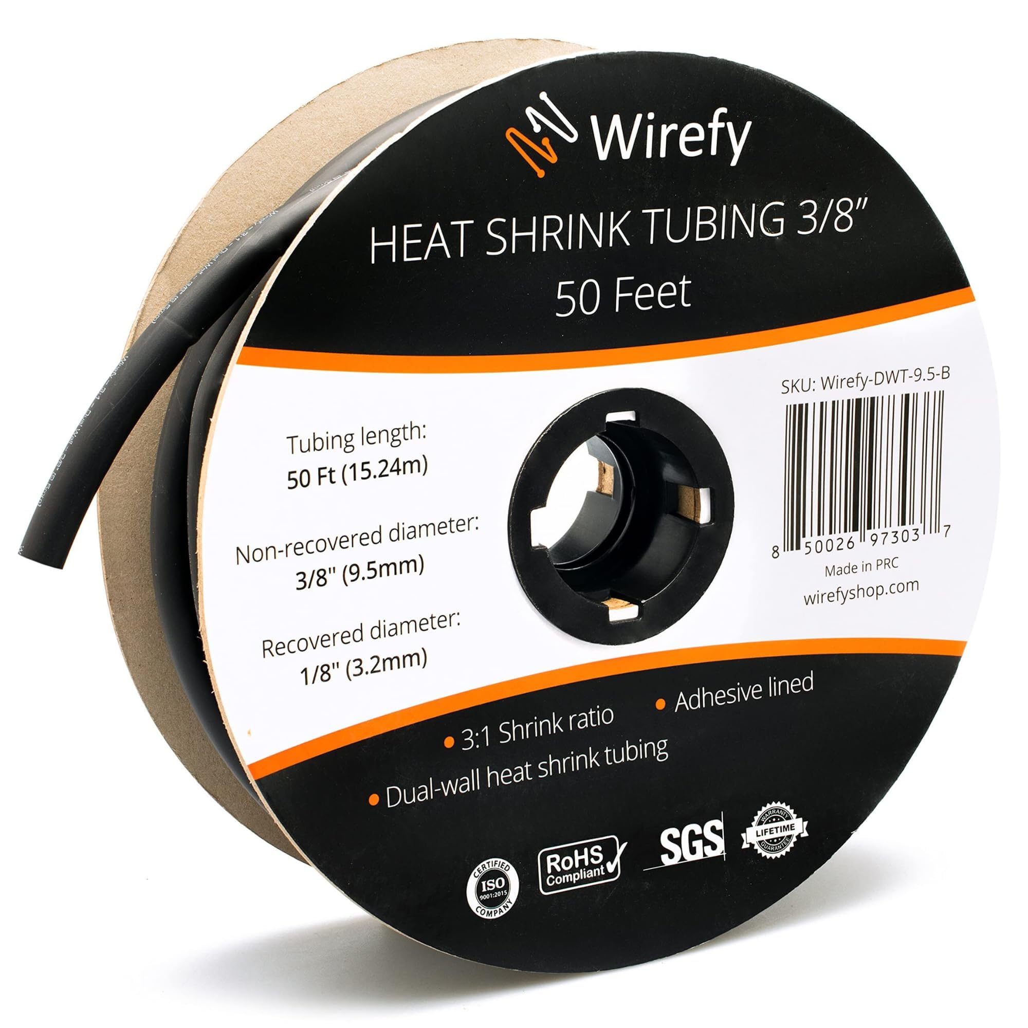 Wirefy 3/8 inch heat shrink tubing roll for custom cable runs and insulation.