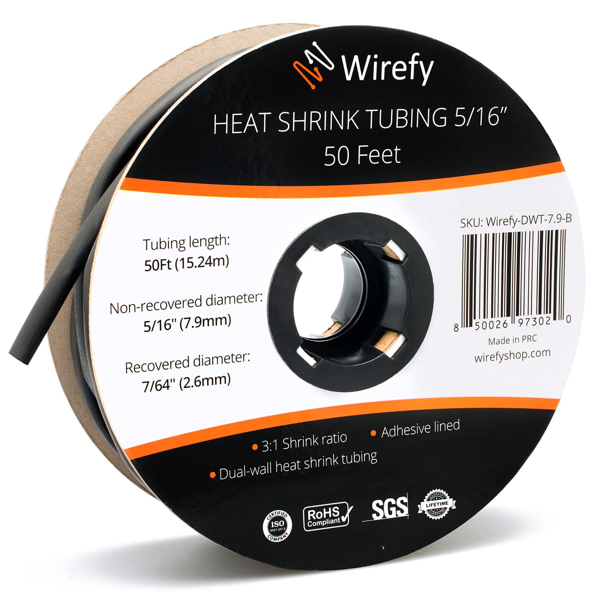 Wirefy heat shrink tubing 5/16 inch adhesive waterproof close-up showing tight sealed fit