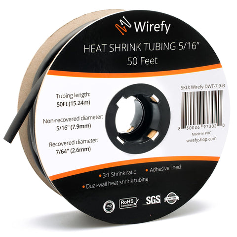 Wirefy heat shrink tubing 5/16 inch adhesive waterproof close-up showing tight sealed fit