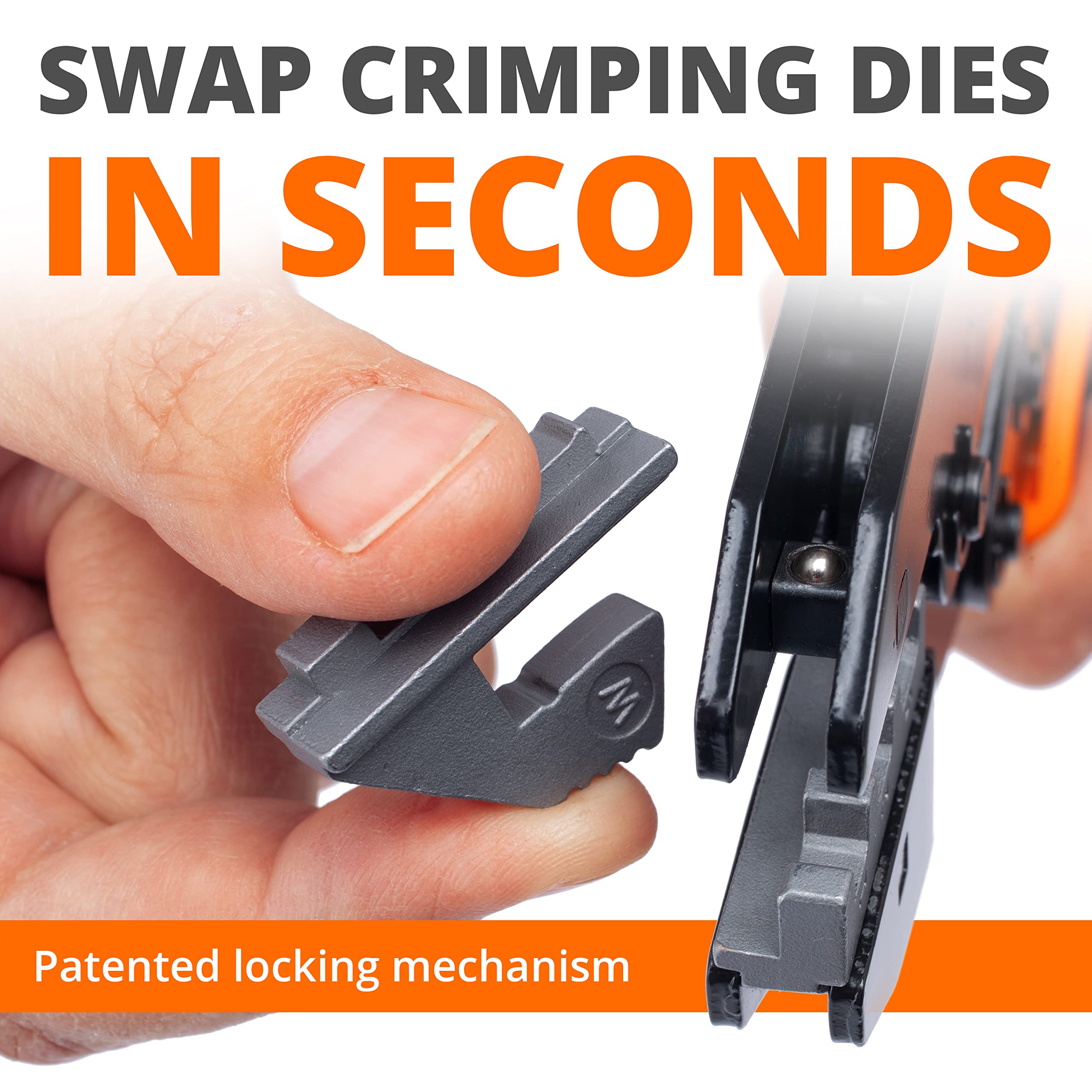 Wirefy ratcheting crimp tool enabling consistent crimps in tough job-site conditions.