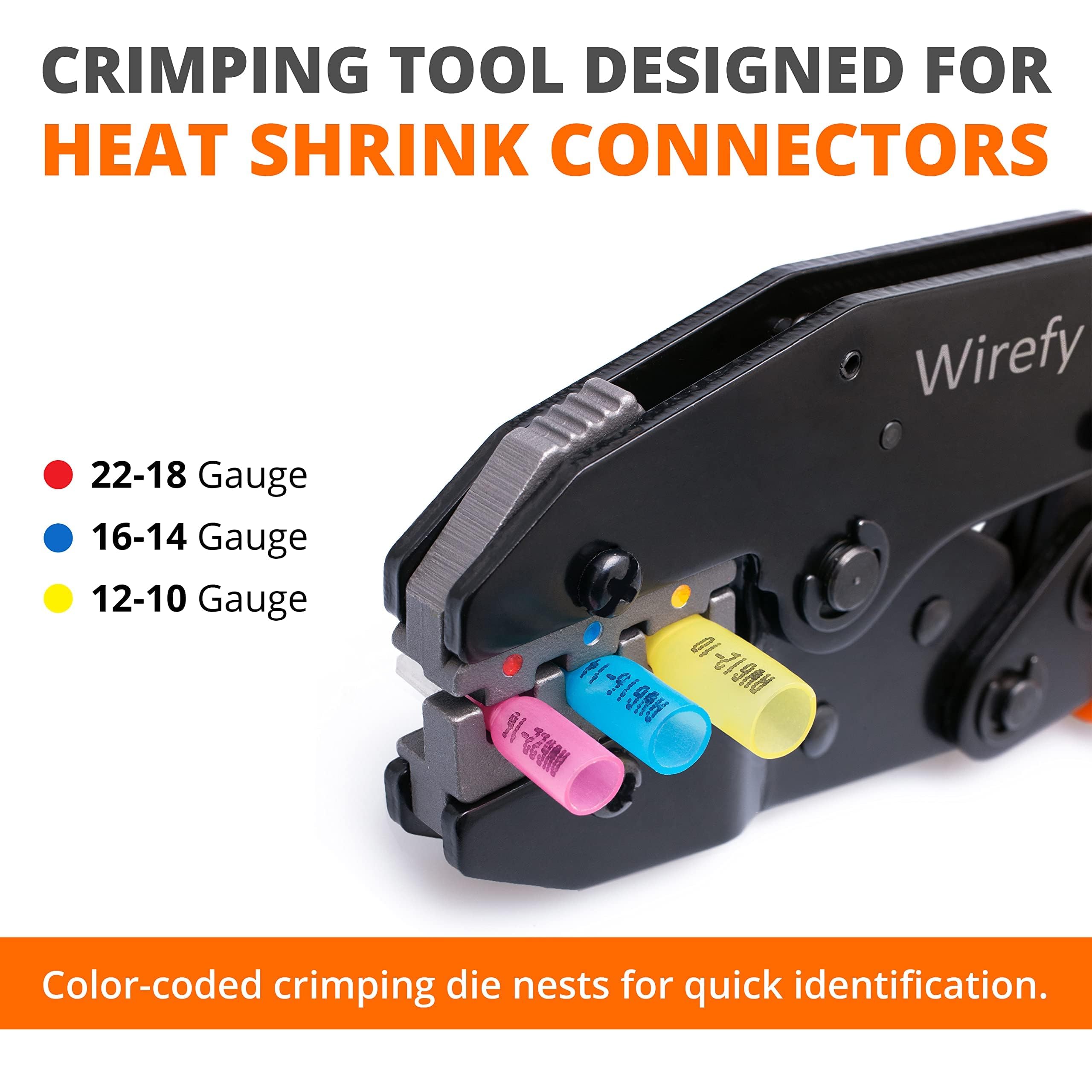 Close-up of Wirefy ratcheting crimping mechanism showing precision
