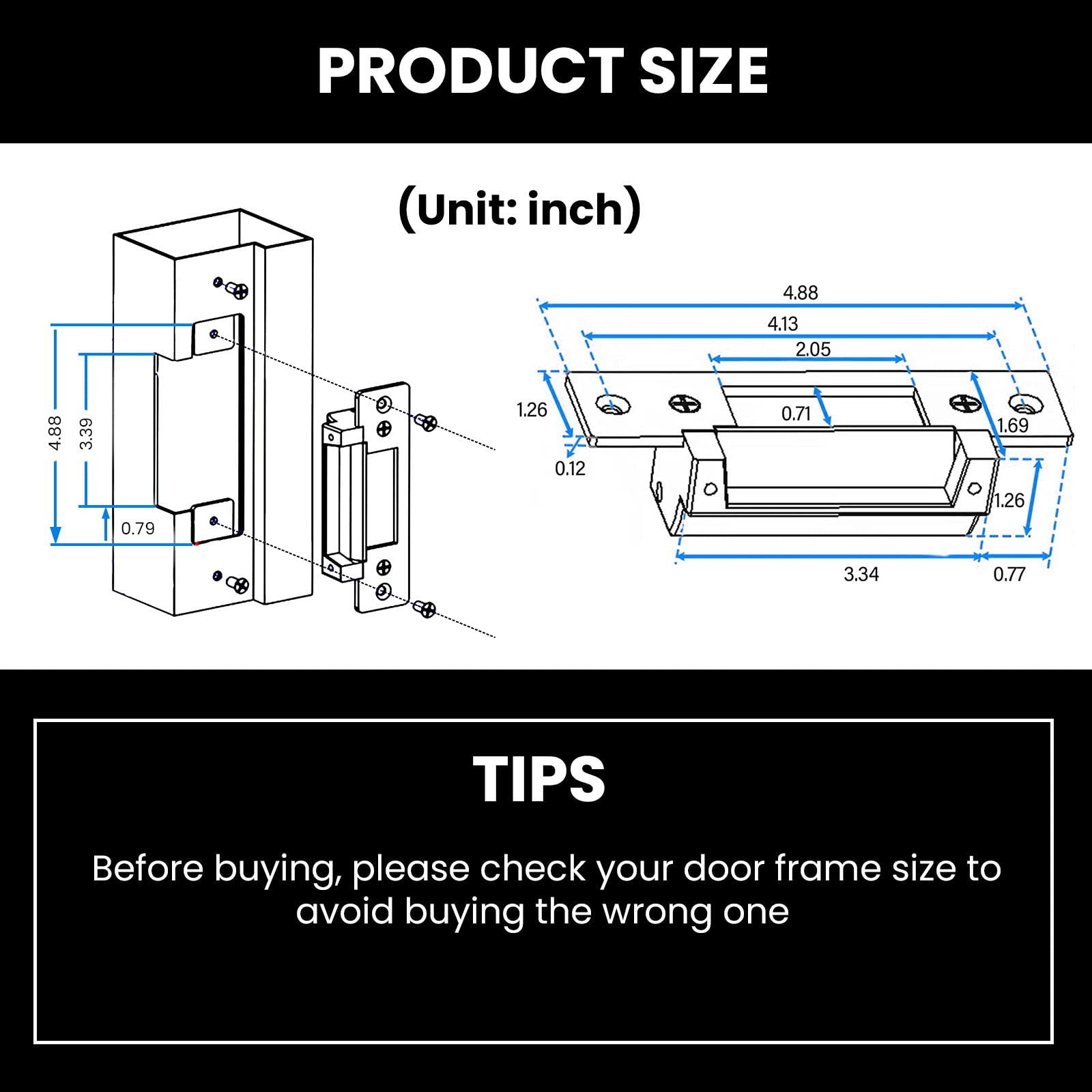 WIRELEL ANSI strike lock side profile highlights compact form for easy installation