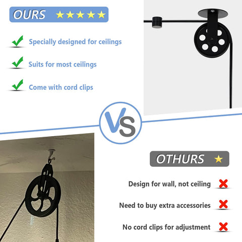 Wirziis pendant light pulley assembly with cord clips enables easy height adjustment