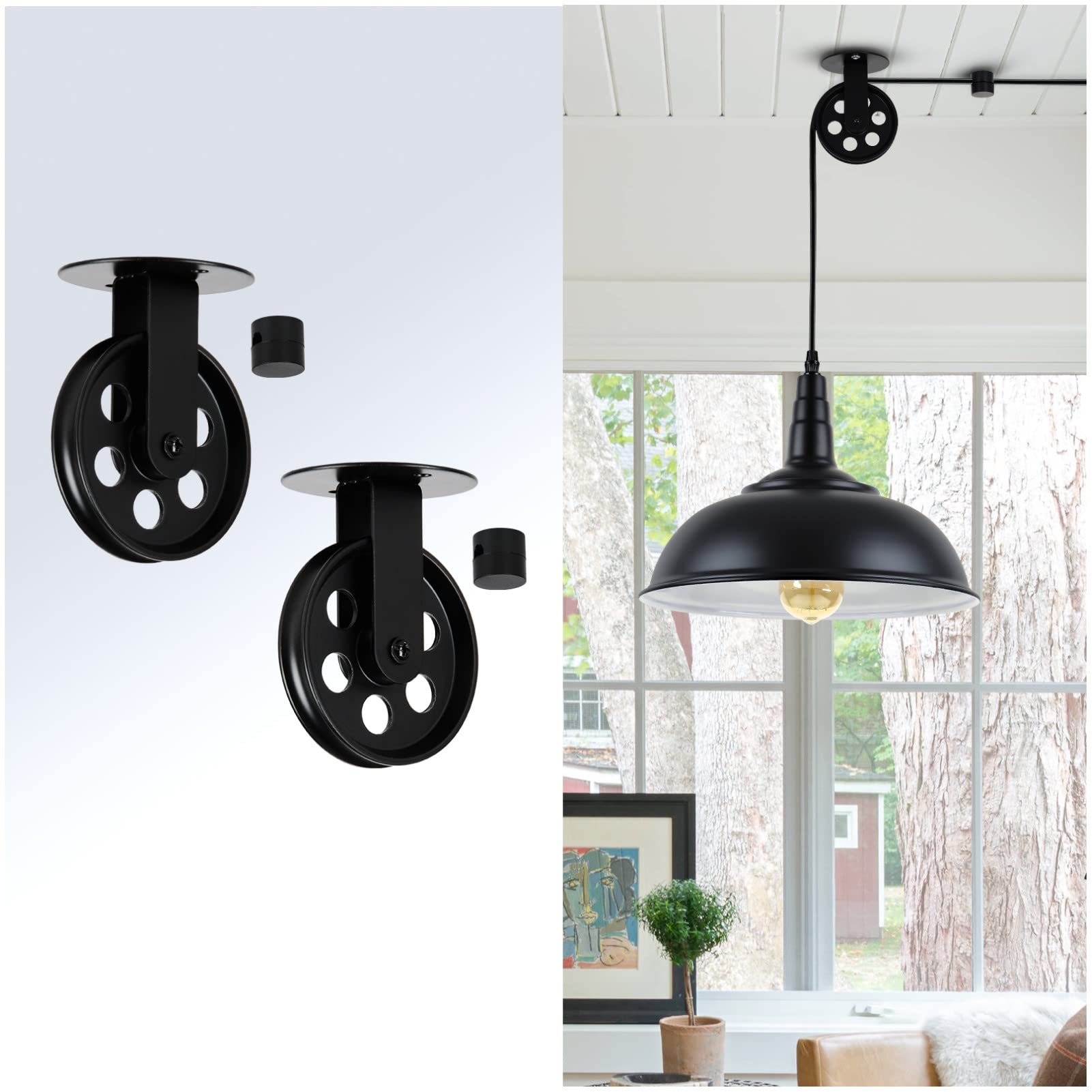 Wirziis pulley wheels 2-3/4 inch black for pendant lighting and sturdy ceilings
