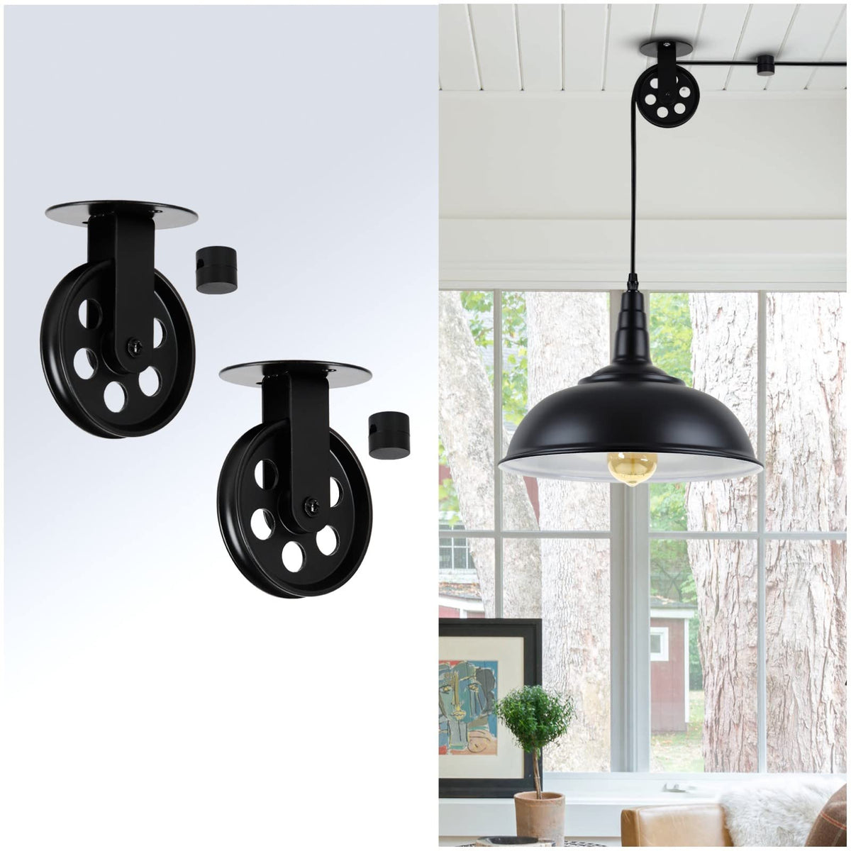 Wirziis pulley wheels 2-3/4 inch black for pendant lighting and sturdy ceilings