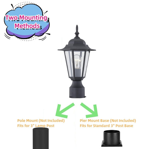 Wisbeam E26 base post light supporting bulbs up to 60W max (bulbs not included).