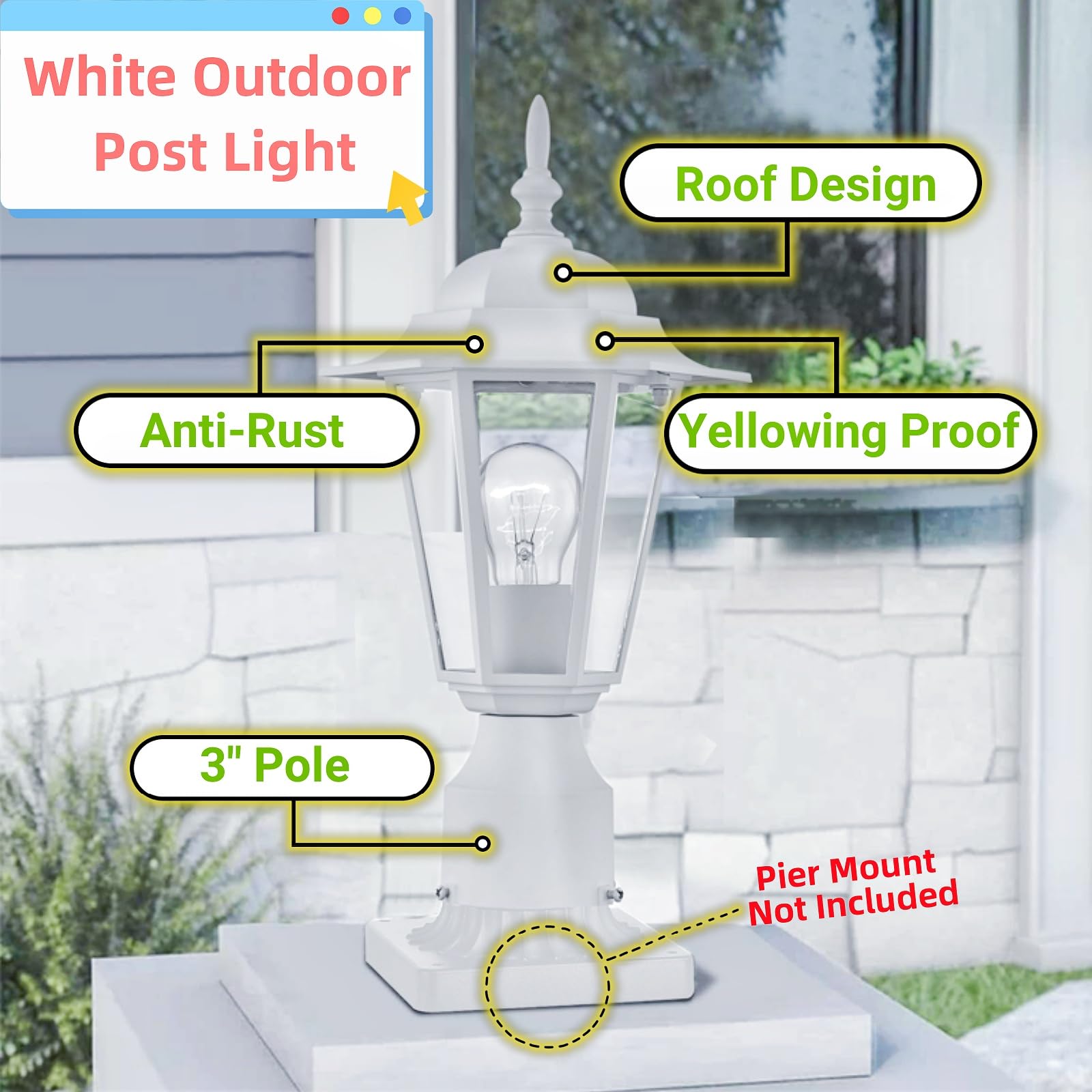 WISBEAM outdoor post light side view shows durable aluminum housing.