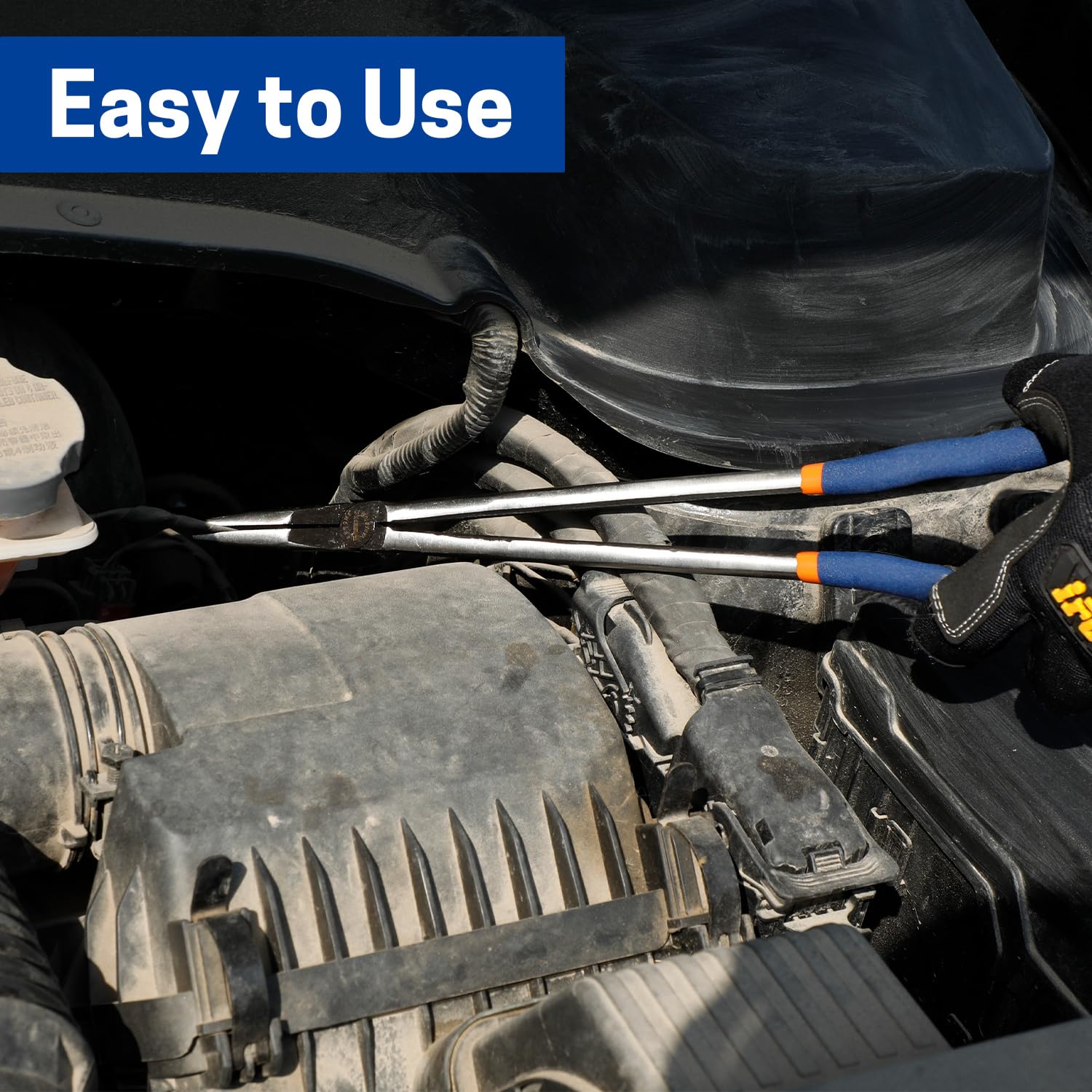 WISEPRO Long Reach Pliers 16in tight jaws grip tiny fasteners without slipping.