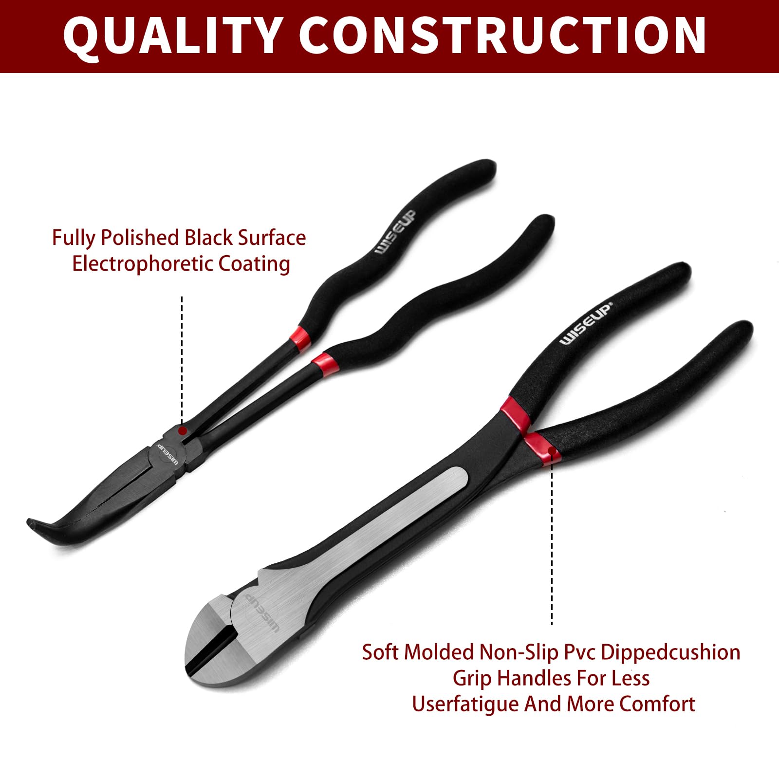 WISEUP 45-degree bent nose plier for accessible bending in tight cabinets.