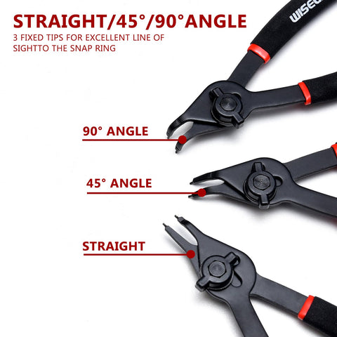 WISEUP internal snap ring pliers with 90-degree tip for precise installation.