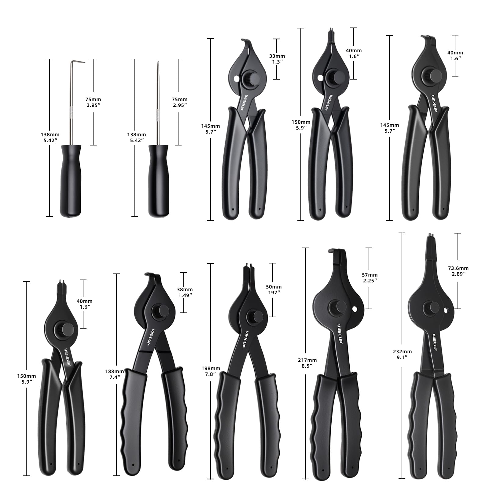 WISEUP internal straight pliers provide precise reach in tight spaces.