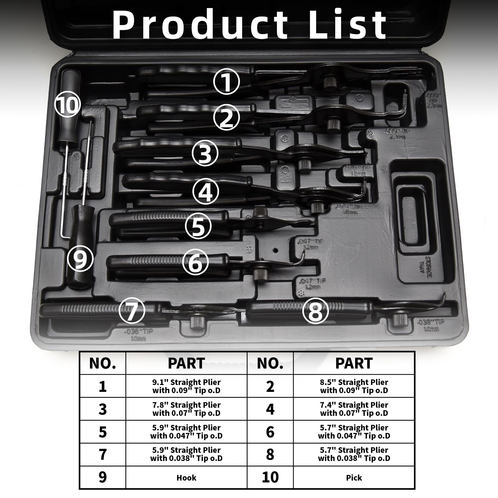 WISEUP pick and hook tools aid snap ring removal.