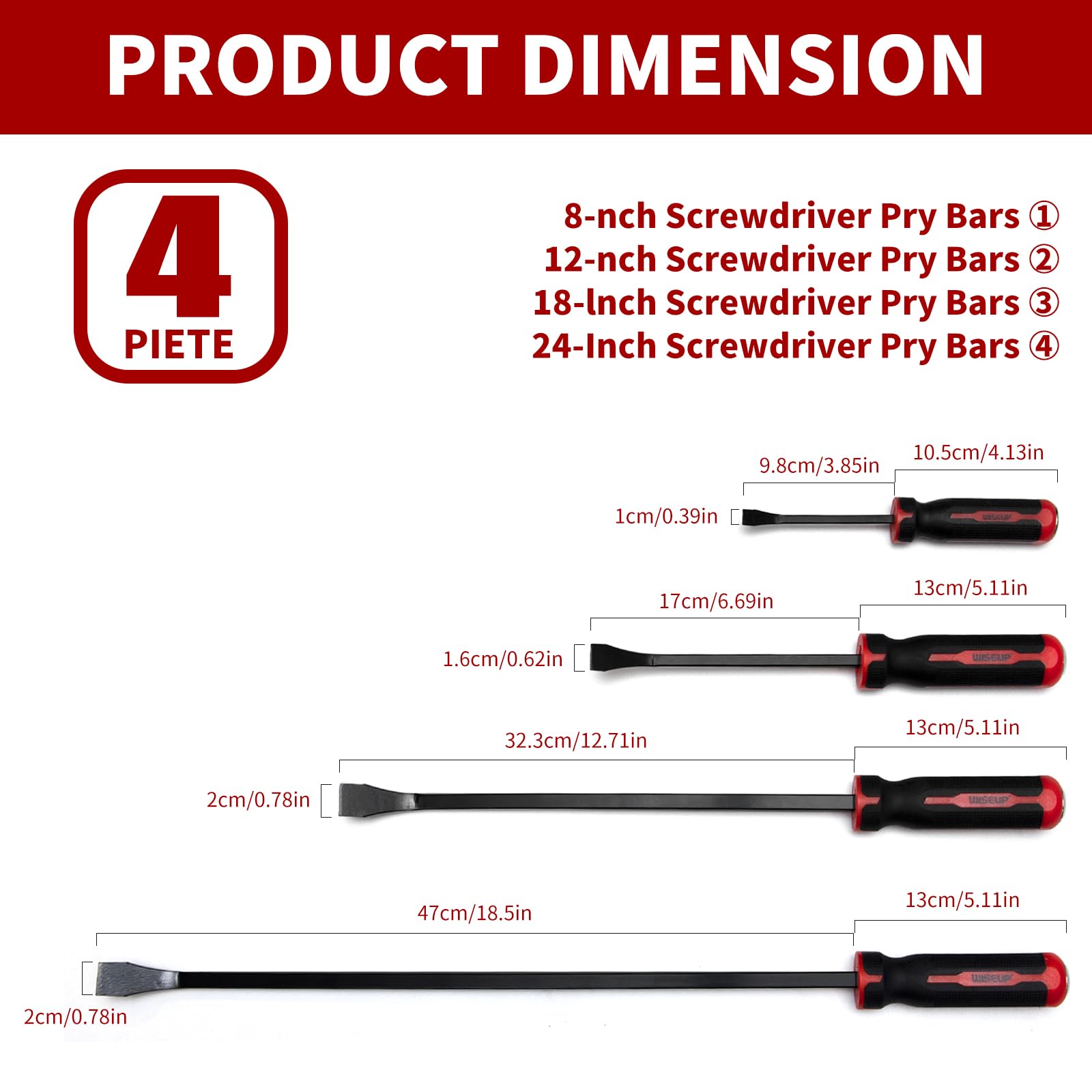 WISEUP 12 inch pry bar suitable for versatile leverage in tasks.