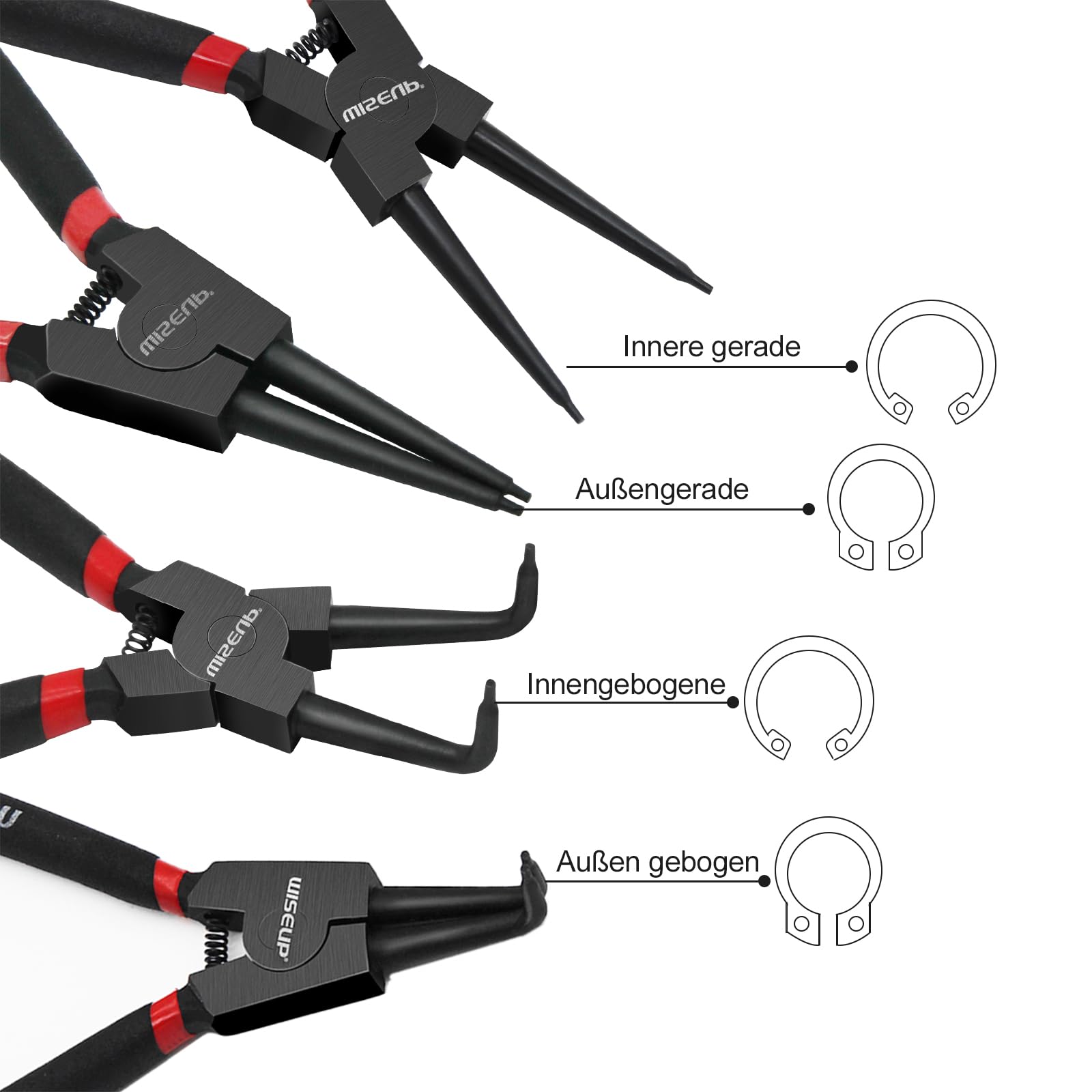 WISEUP external straight tips provide precise circlip removal.