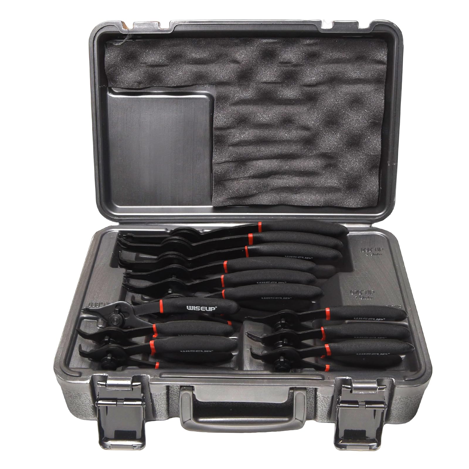WISEUP snap ring pliers set in case showing organized, ready-to-use kit.