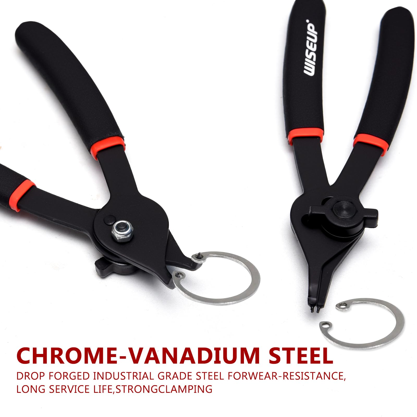 WISEUP straight-tip snap ring pliers for versatile ring access.