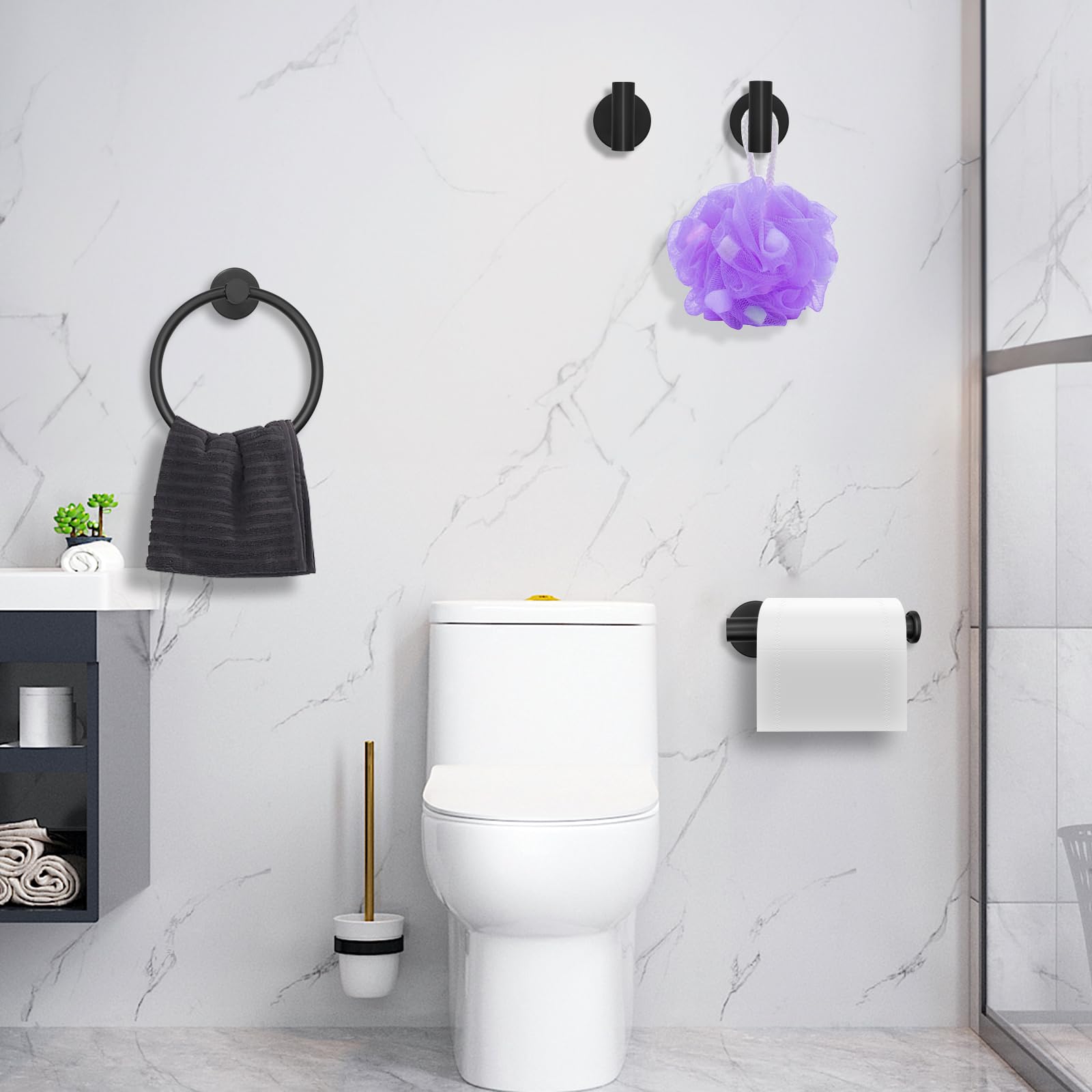 Wisexin matte black hardware set in a modern bathroom