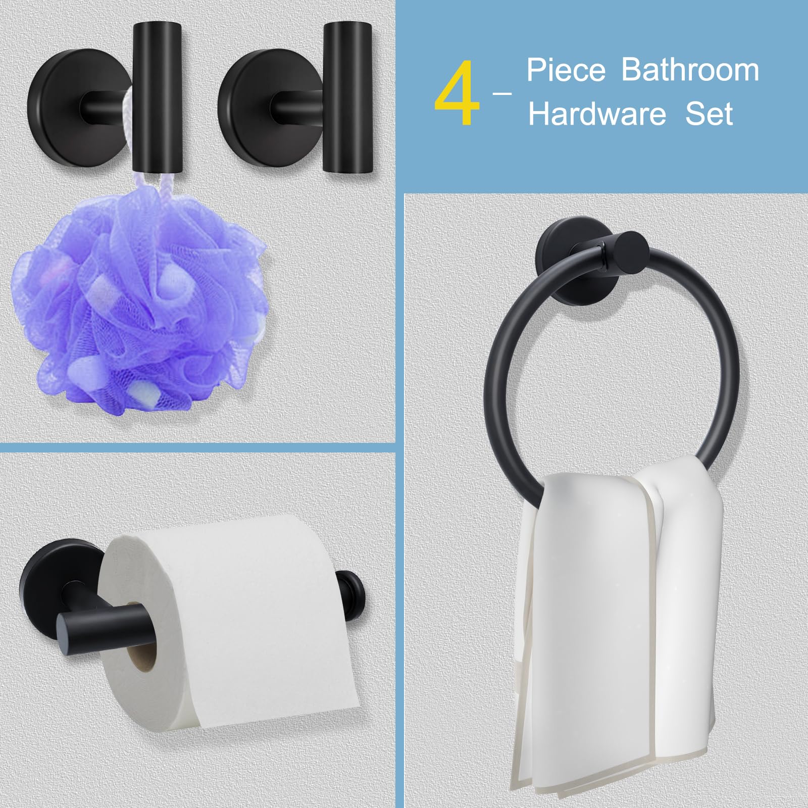 Wisexin towel ring in matte black provides secure fingerprint resistant storage