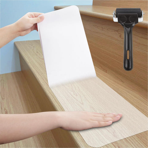 Wishtofly clear stair treads on wooden stairs provide safer grip with discreet visibility.
