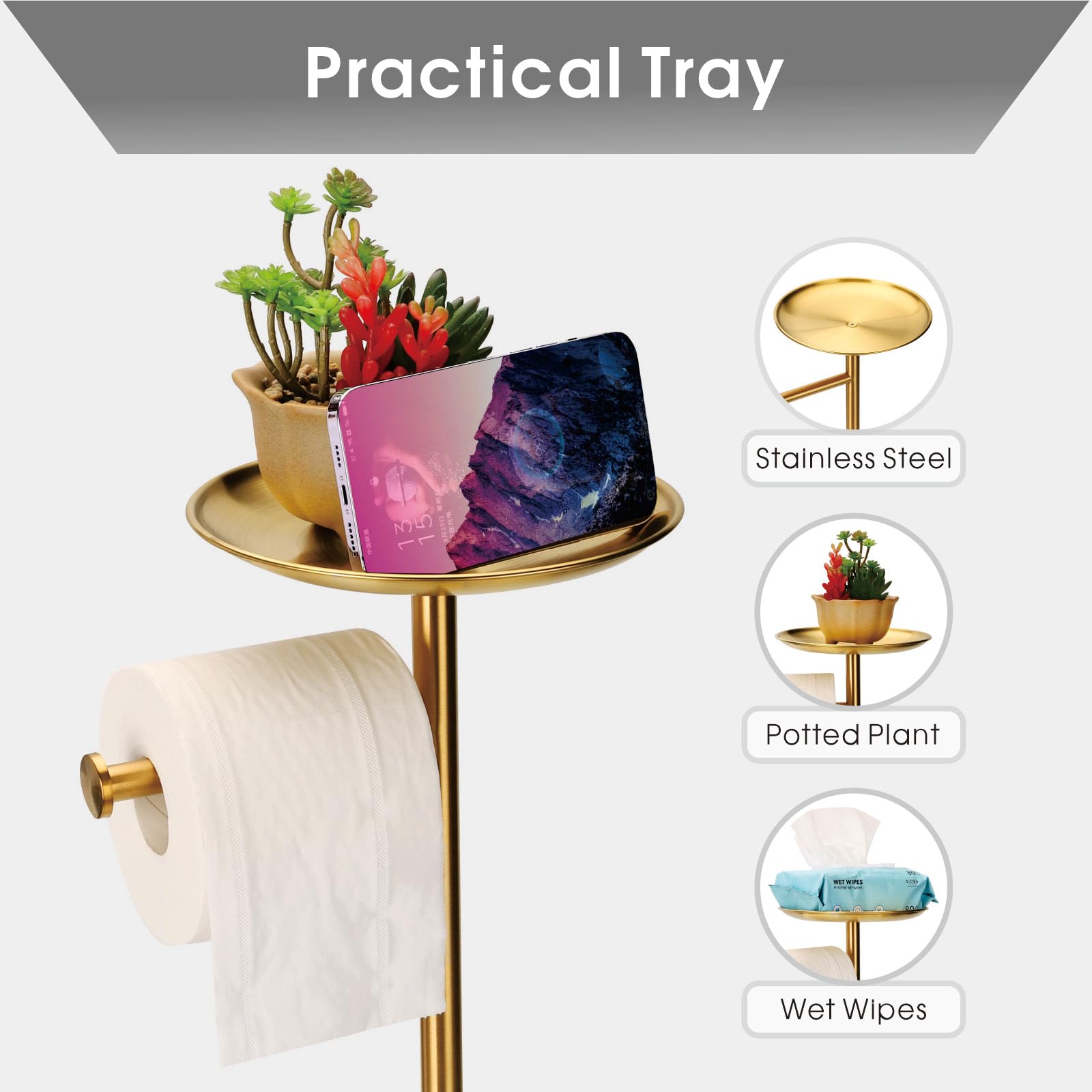 Wismay free-standing design adds elegance without wall drilling and installation ease.