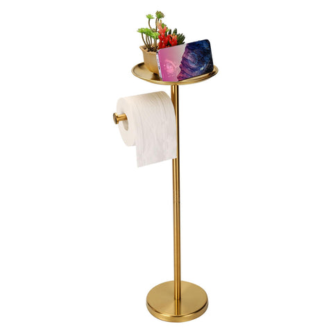 Wismay toilet paper holder stand with shelf top offers convenient storage and surface for small items.