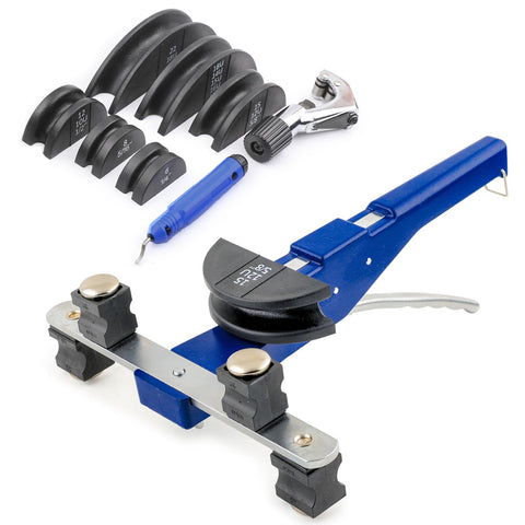 Wisscool pipe tube bender kit with seven dies for versatile tubing projects.