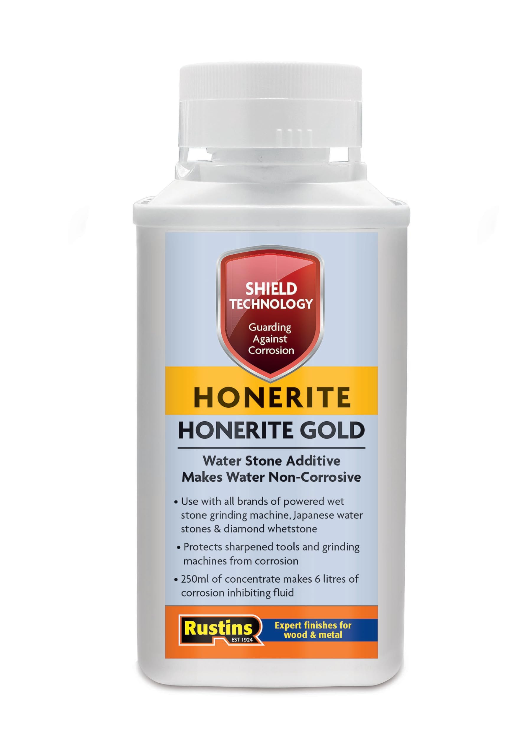 WITPOCE HoneRite Gold Water Additive bottle for improved sharpening and rust protection.