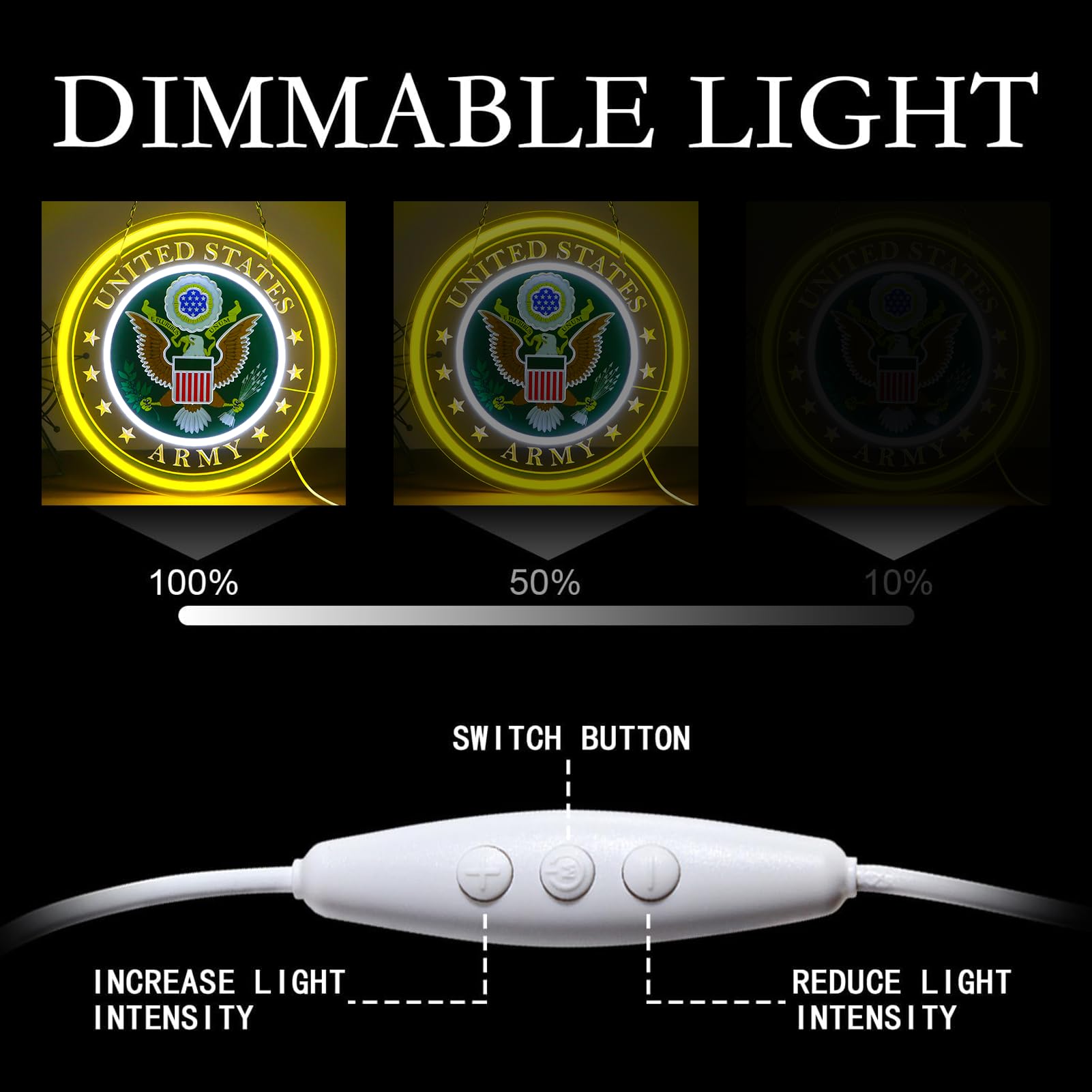 WittyRhE Army Neon Sign dimmable cable for adjustable brightness in any room