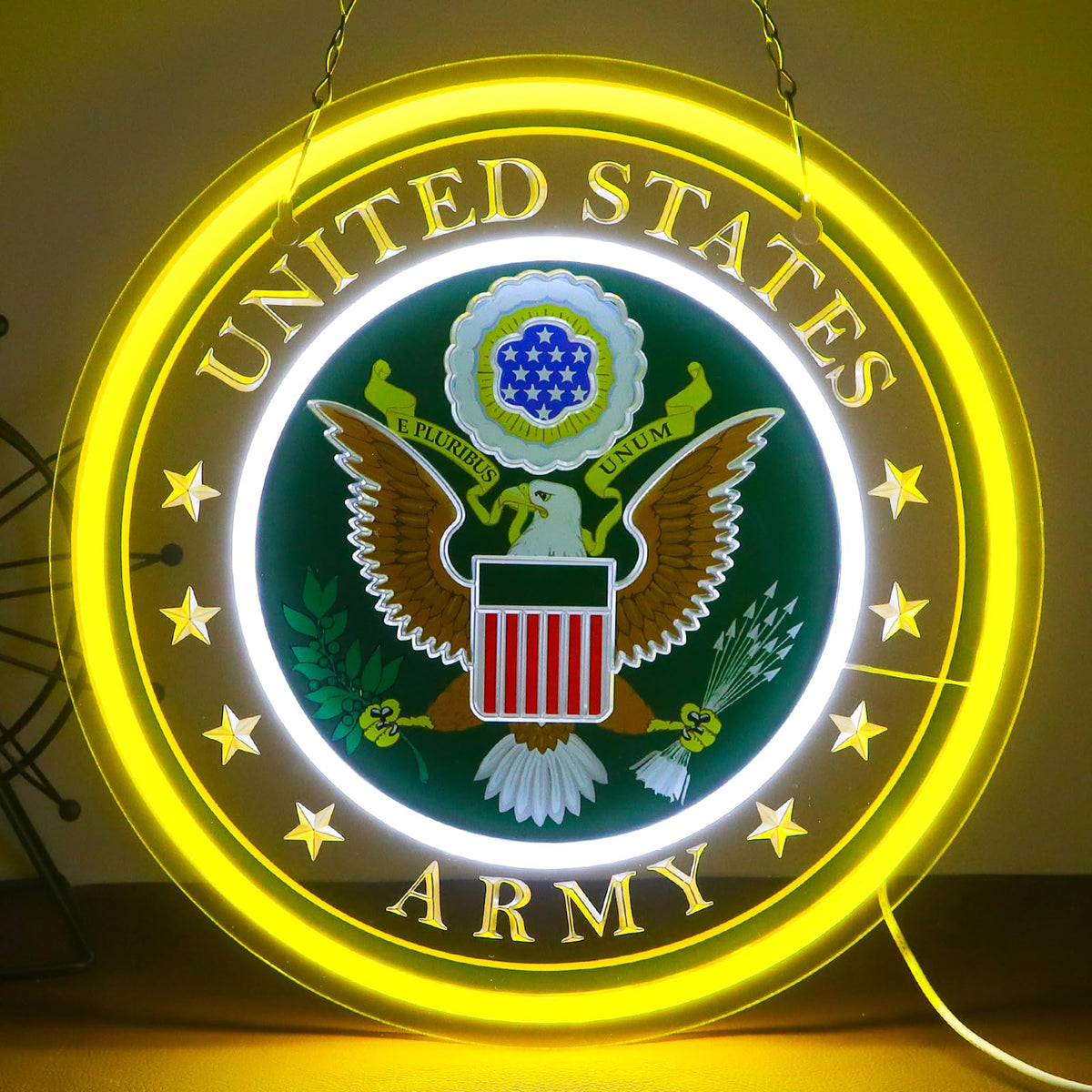 WittyRhE Army Neon Sign with eagle and stars for bold patriotic wall decor in man caves