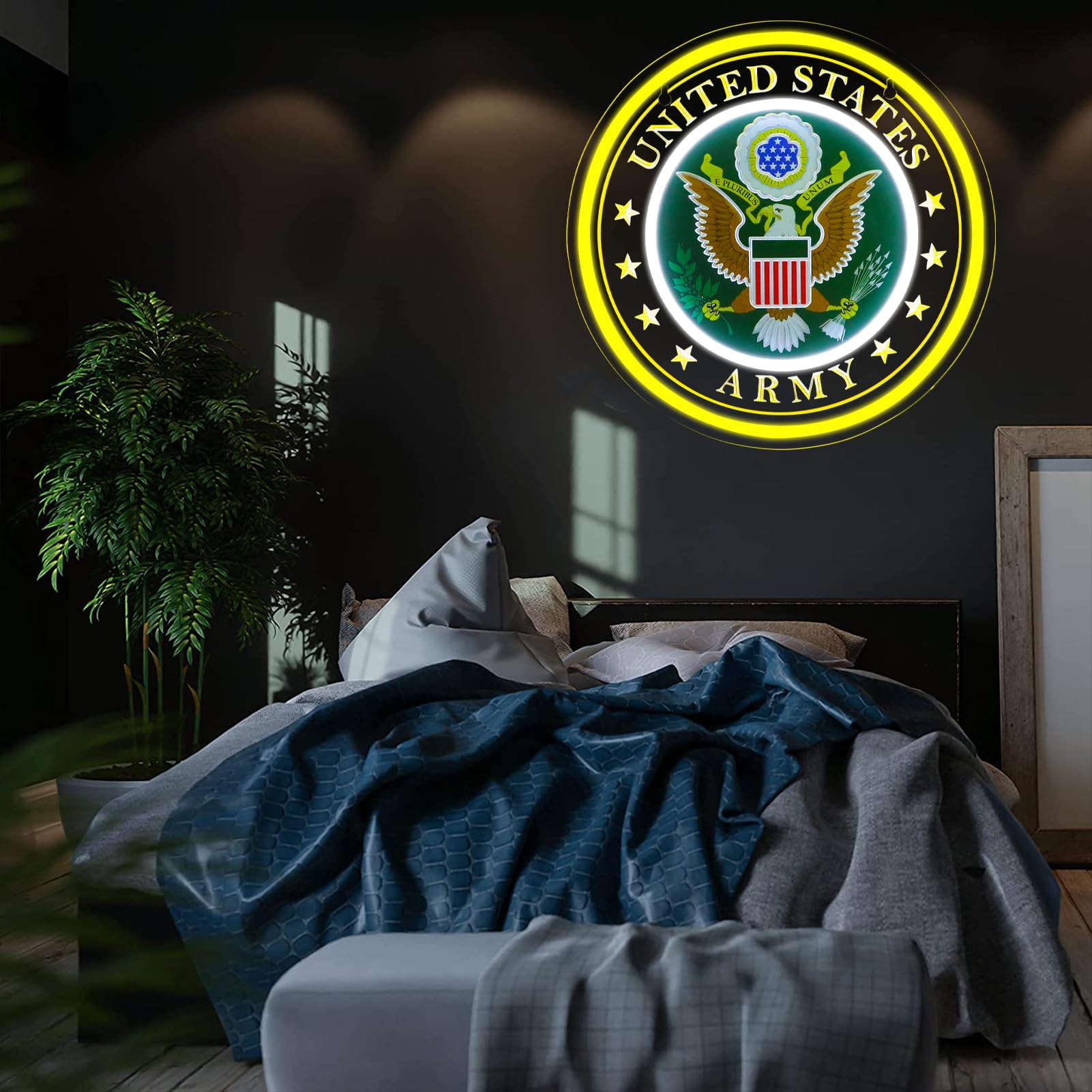 WittyRhE Army Neon Sign wall-mount display with durable acrylic panel for vibrant bar glow