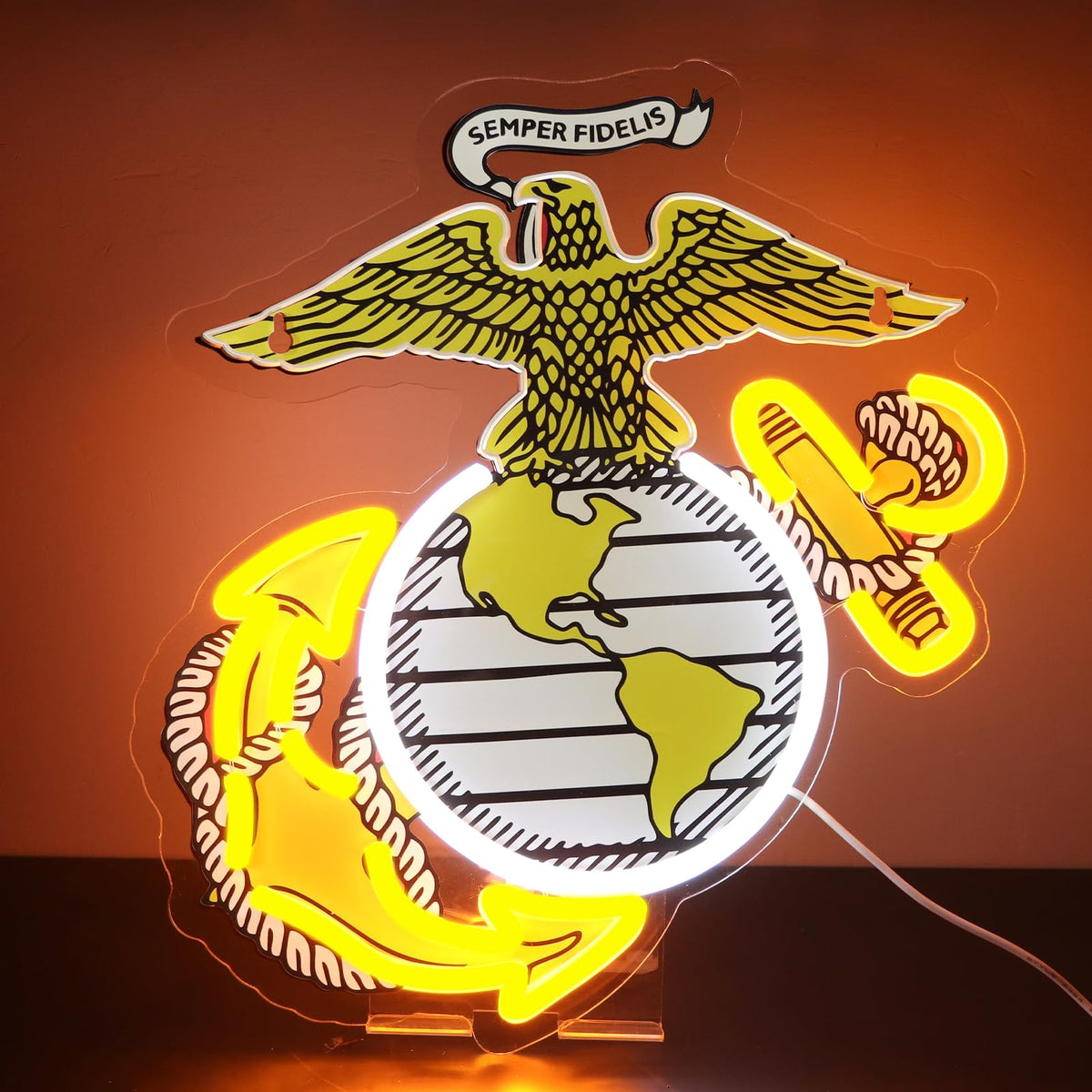 WittyRhE military neon sign with platinum glow for a home bar decor focal point.