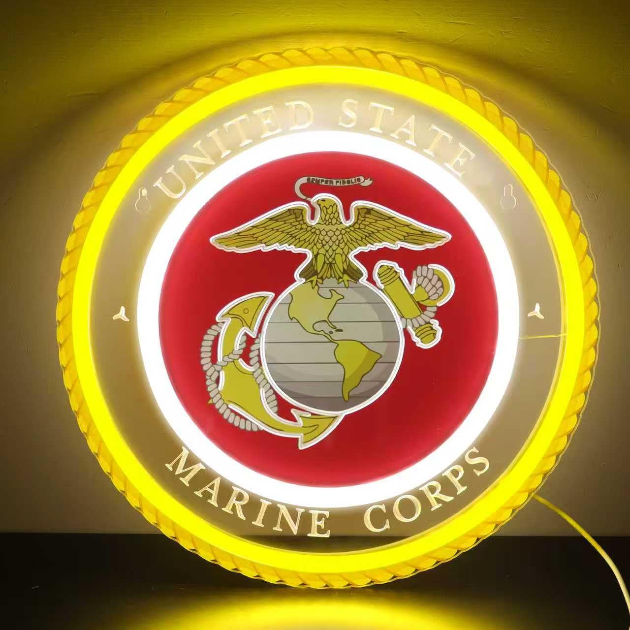 WittyRhE military neon sign lit setup enhances wall décor for bold spaces.