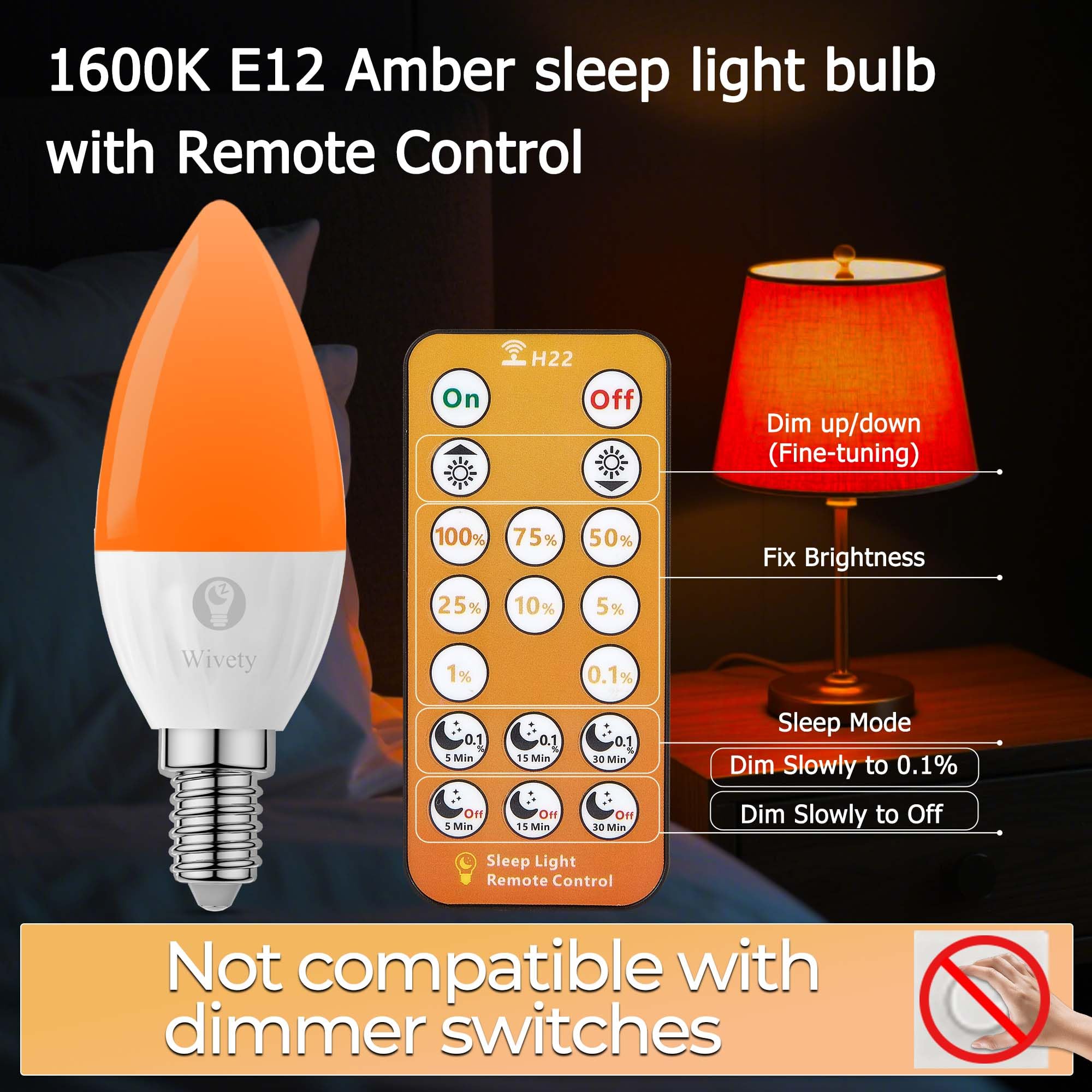 Wivety amber light 1600K bedside glow for cozy nights