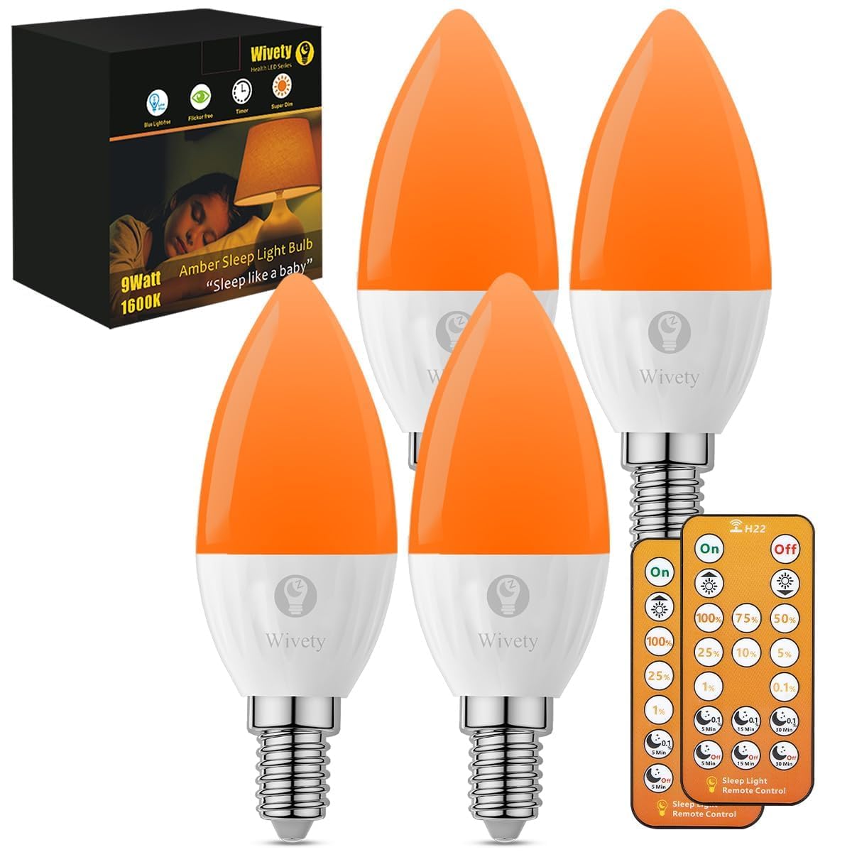 Wivety E12 amber sleep bulb with remote for adjustable night lighting