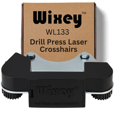 Wixey WL133 drill press laser crosshair display for precise hole placement.